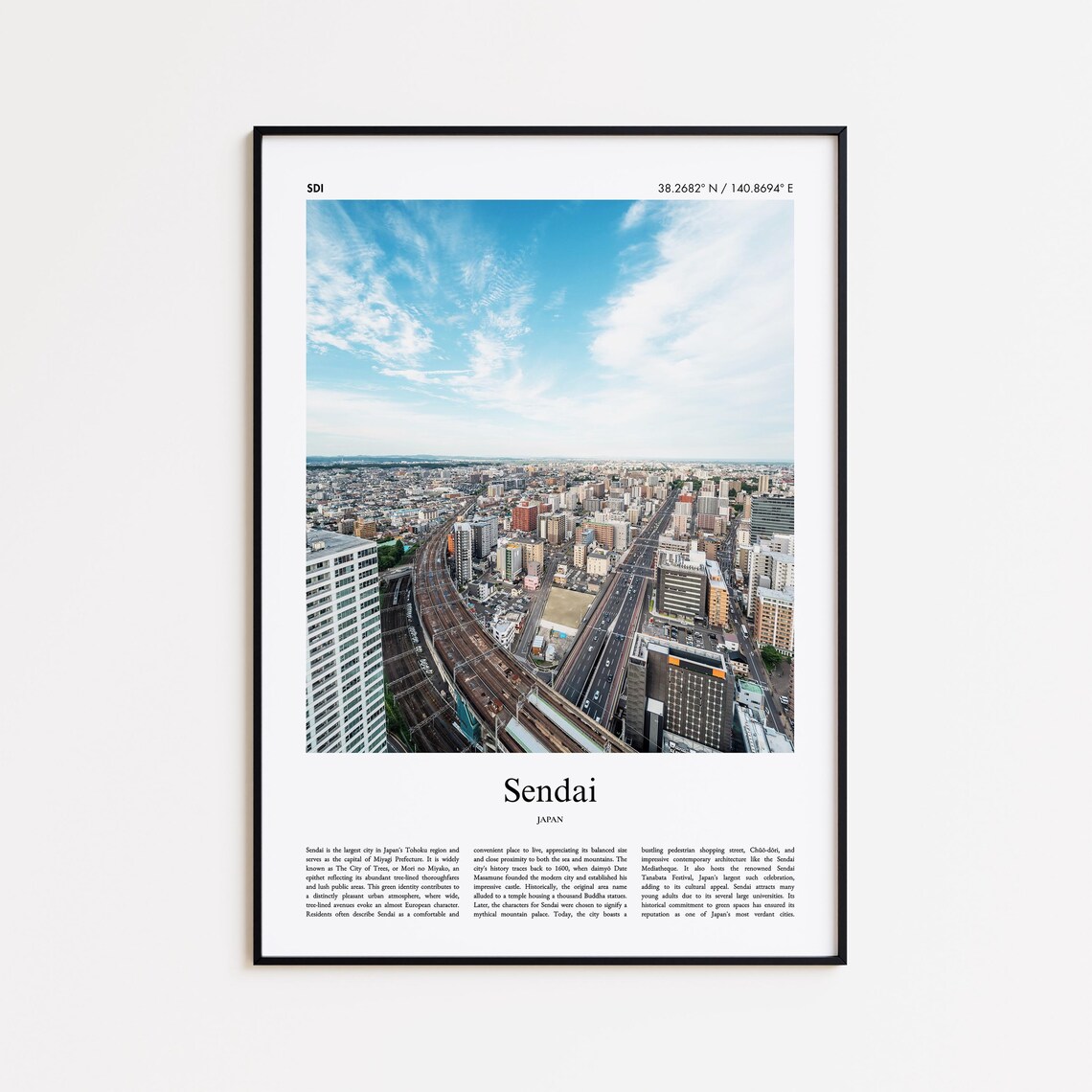 Sendai Japan City of Trees Skyline Aerial View Travel Poster
