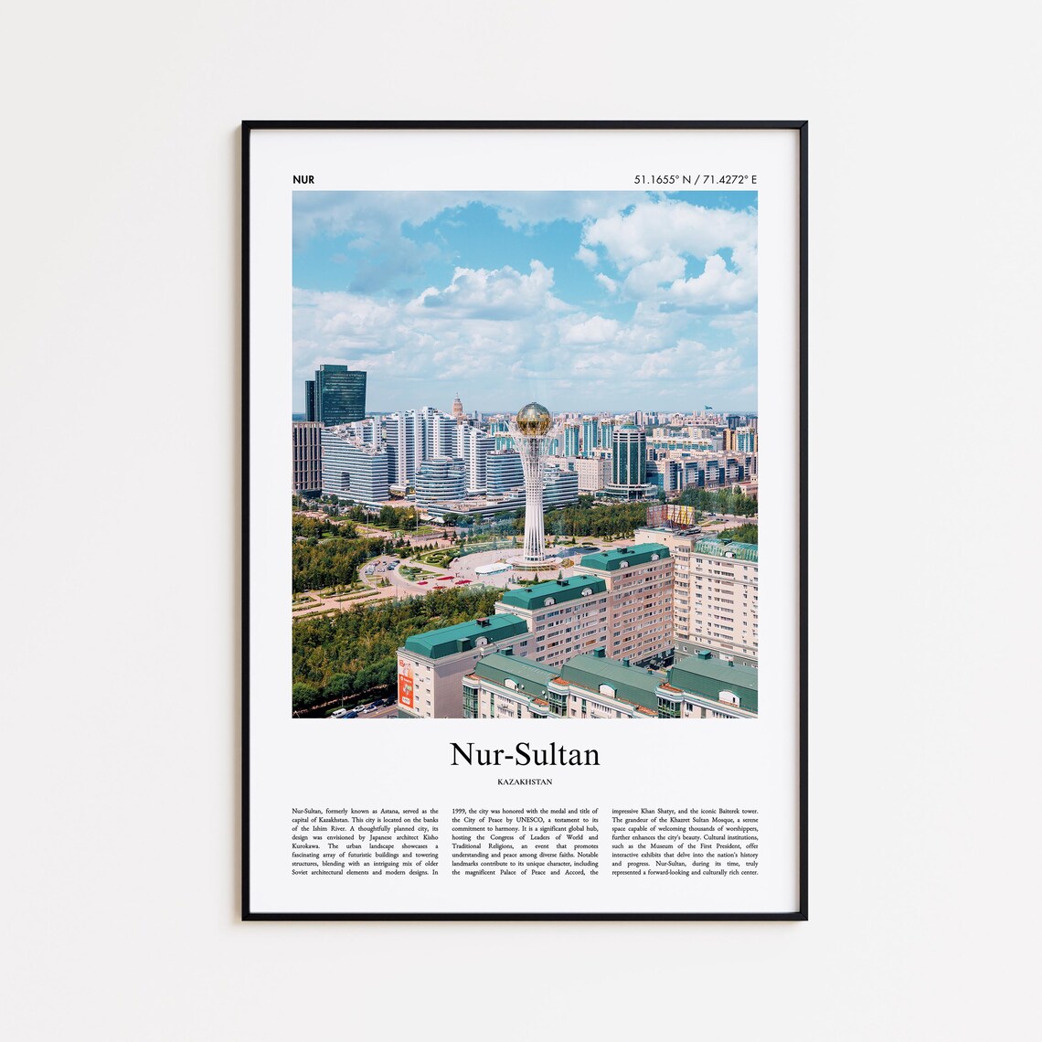 Nur Sultan Kazakhstan Baiterek Tower Skyline Aerial Color Photo Poster