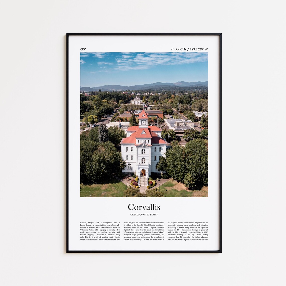 Corvallis Oregon Benton Hall Campus Minimal Photo Travel Poster