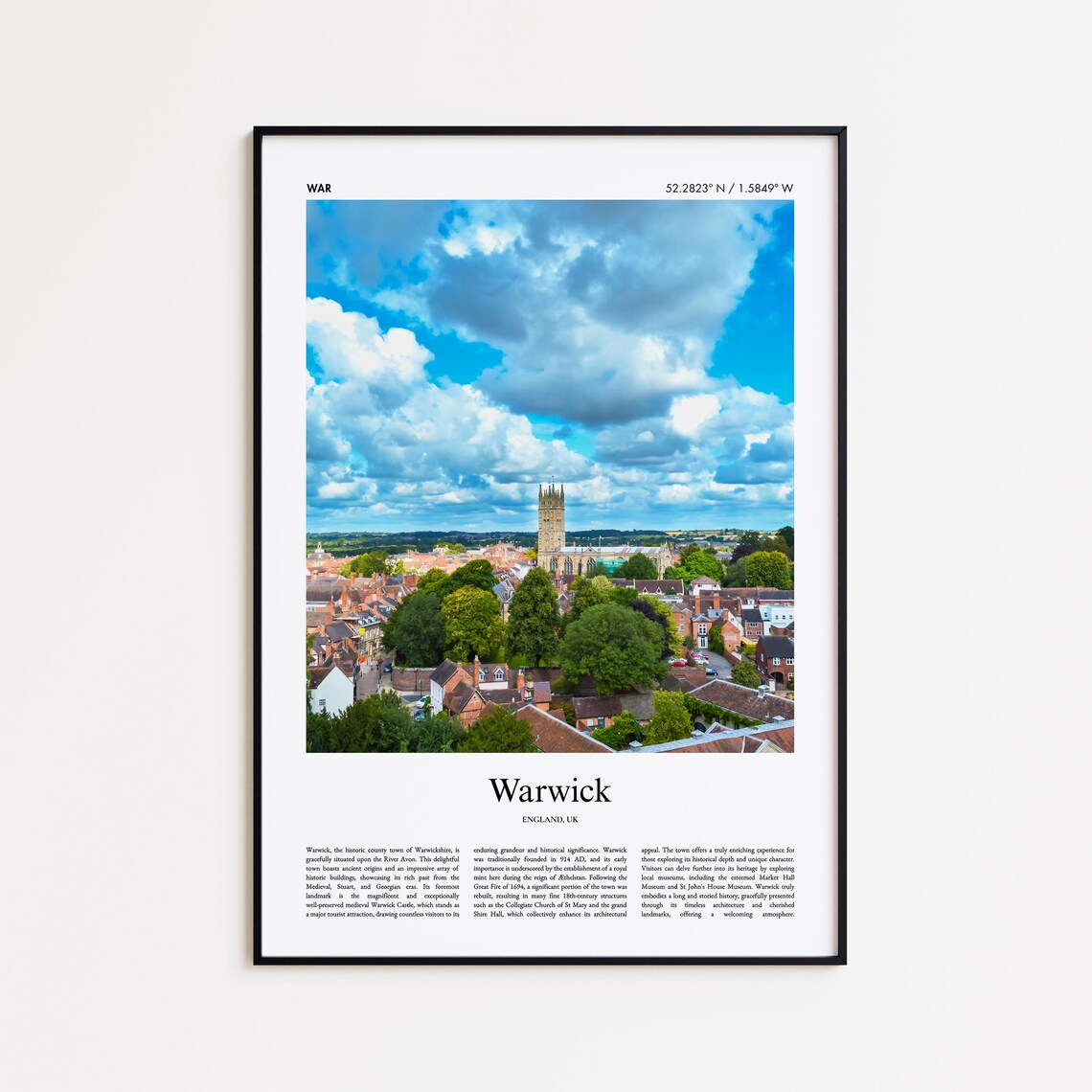 Warwick England UK Historic Church Town View Photo Travel Poster
