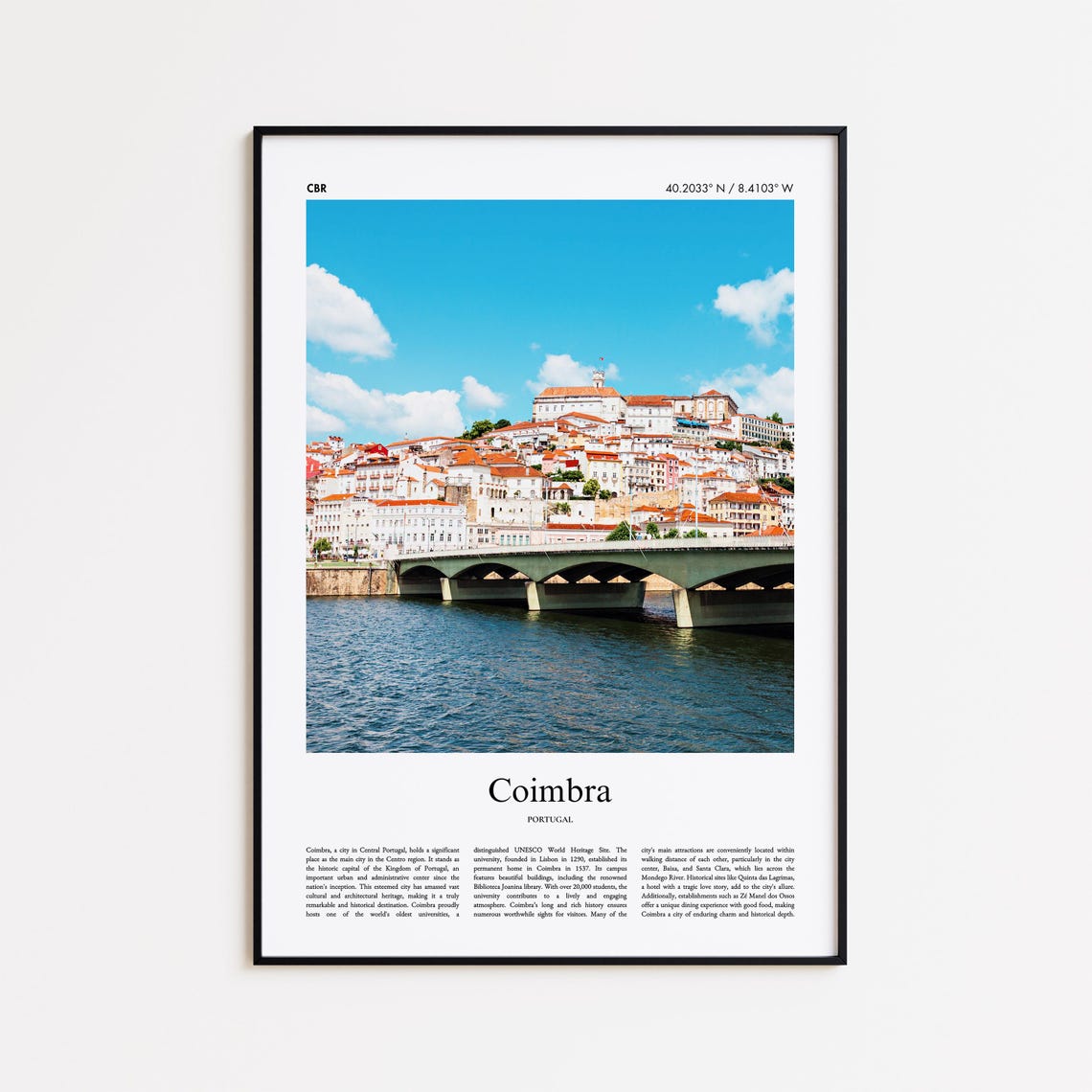 Coimbra Portugal Riverside Bridge City Photography Travel Poster
