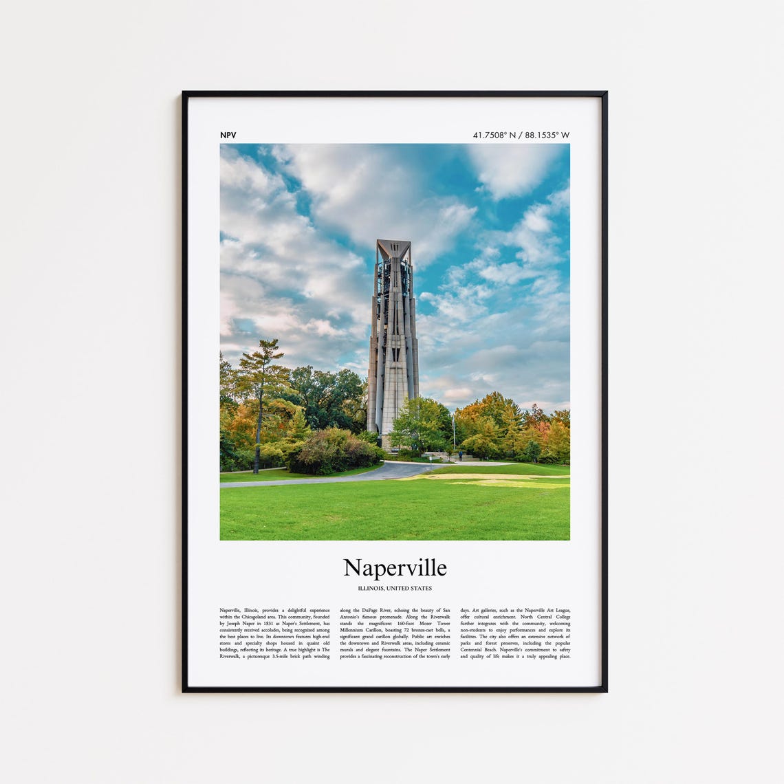Naperville Illinois Millennium Carillon Tower Park View Travel Poster