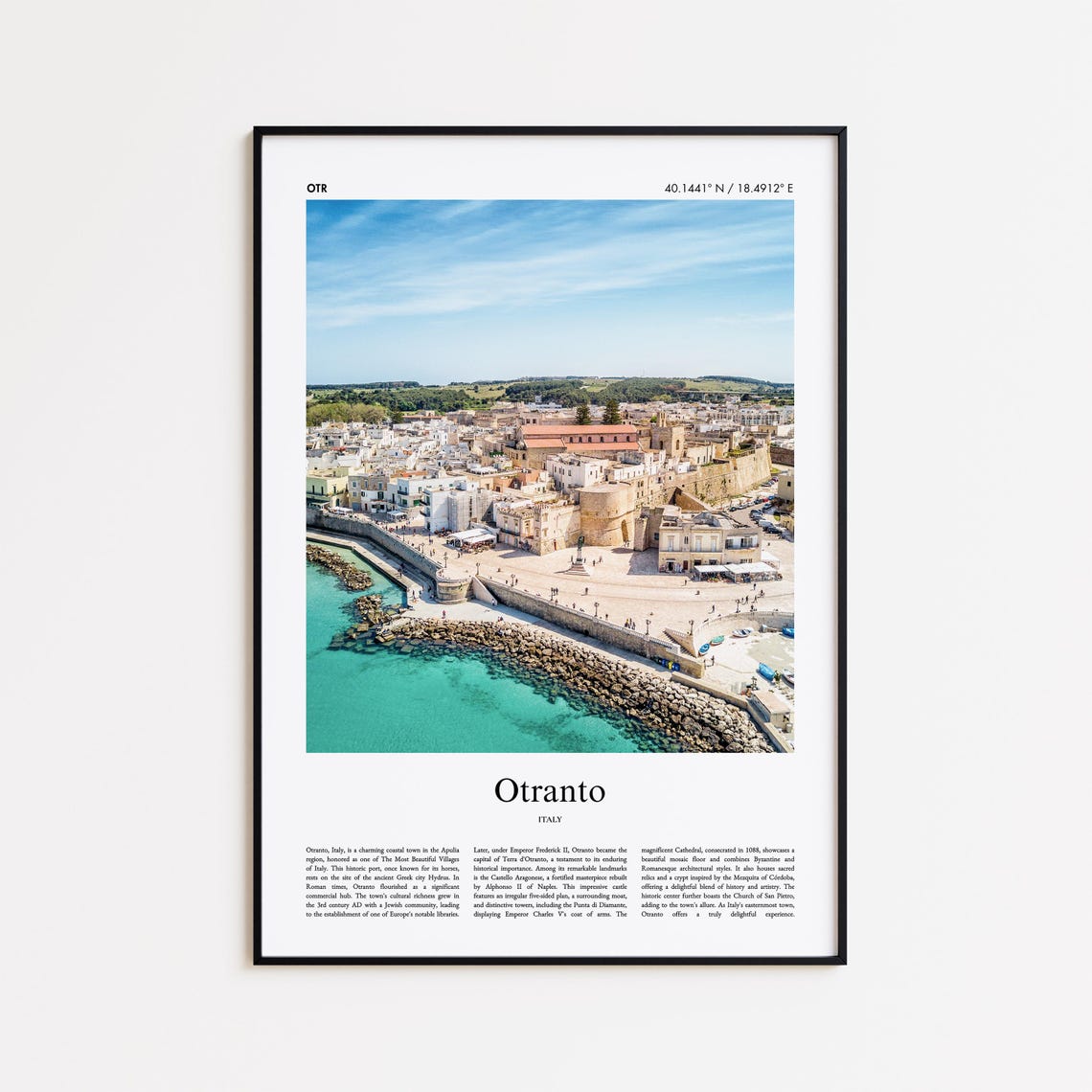 Otranto Italy Coastal Old Town Color Photo Travel Poster Coordinates
