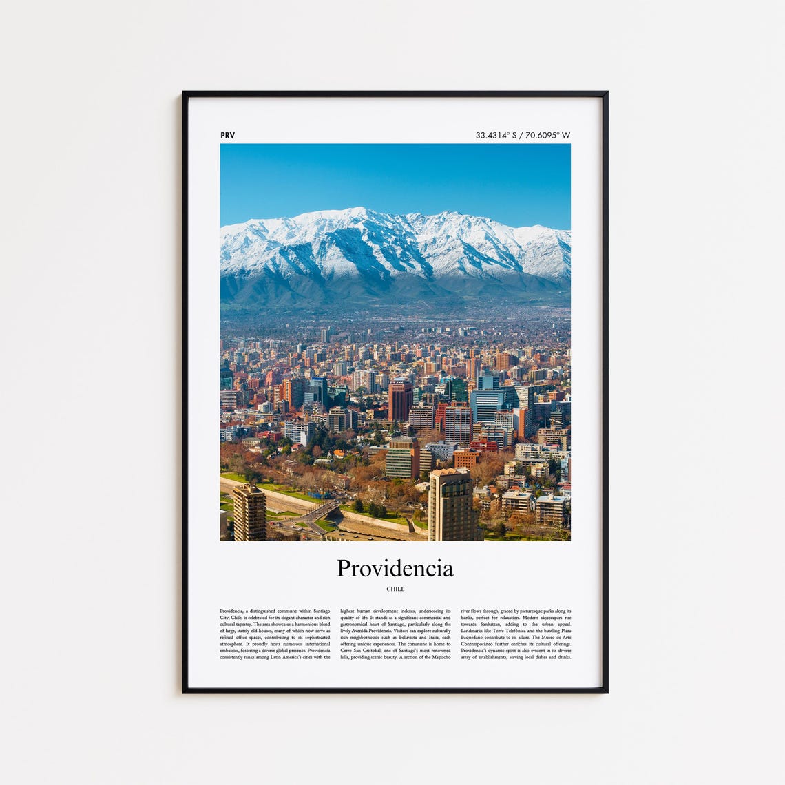Providencia Chile Skyline With Andes Mountains Travel Poster