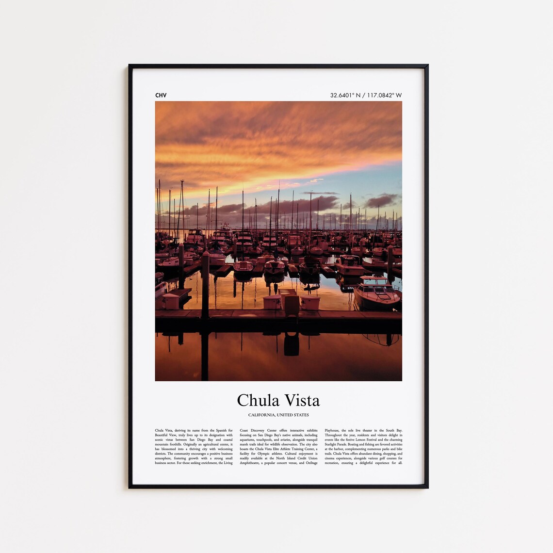 Chula Vista California Marina Sunset Sailboats Photo Travel Poster