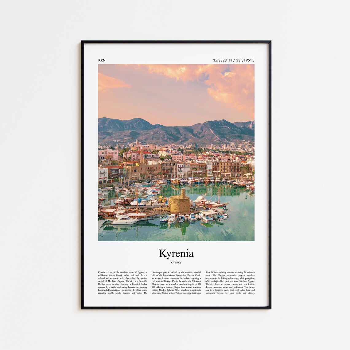 Kyrenia Cyprus City Photography With Coordinates Travel Poster