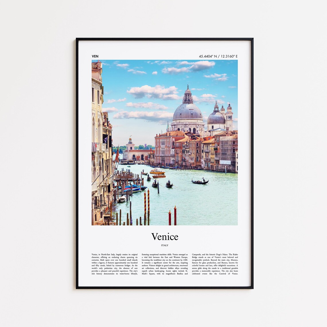 Venice Italy Grand Canal Gondolas Basilica Waterfront Travel Poster