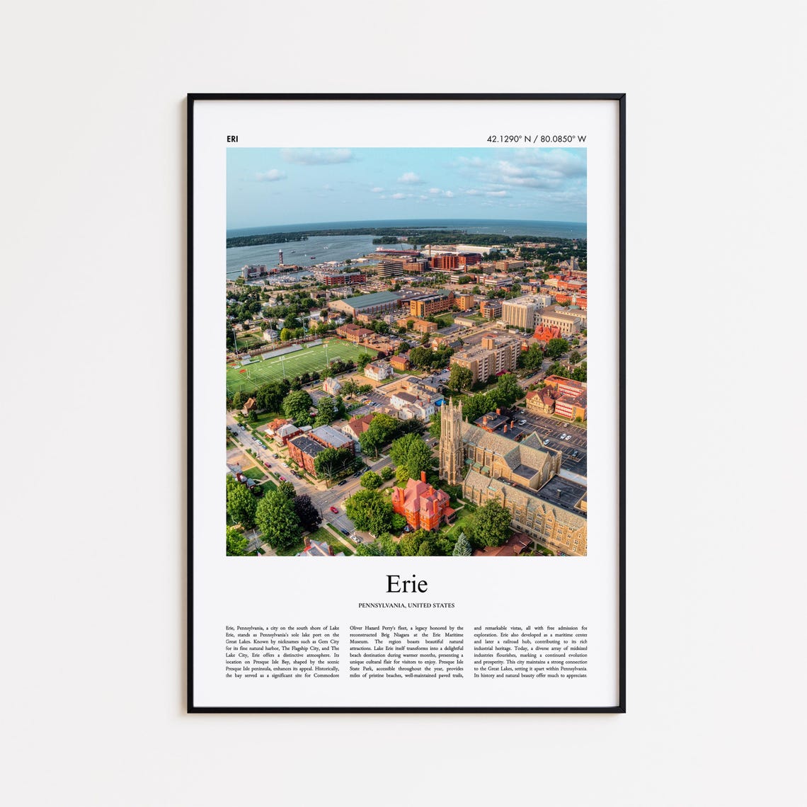 Erie Color Print Real Photo Poster Travel Gift Pennsylvania United States Usa Minimal City