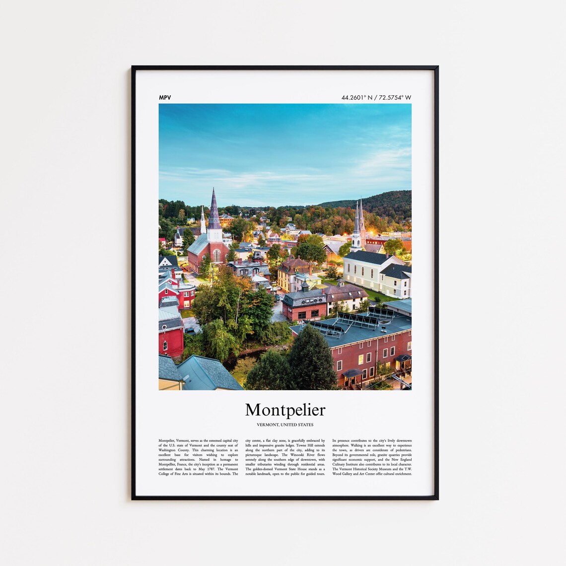 Montpelier Vermont Dusk Small Town Steeples Real Photo Poster