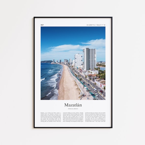 Mazatlan Travel Poster, Minimal City Print
