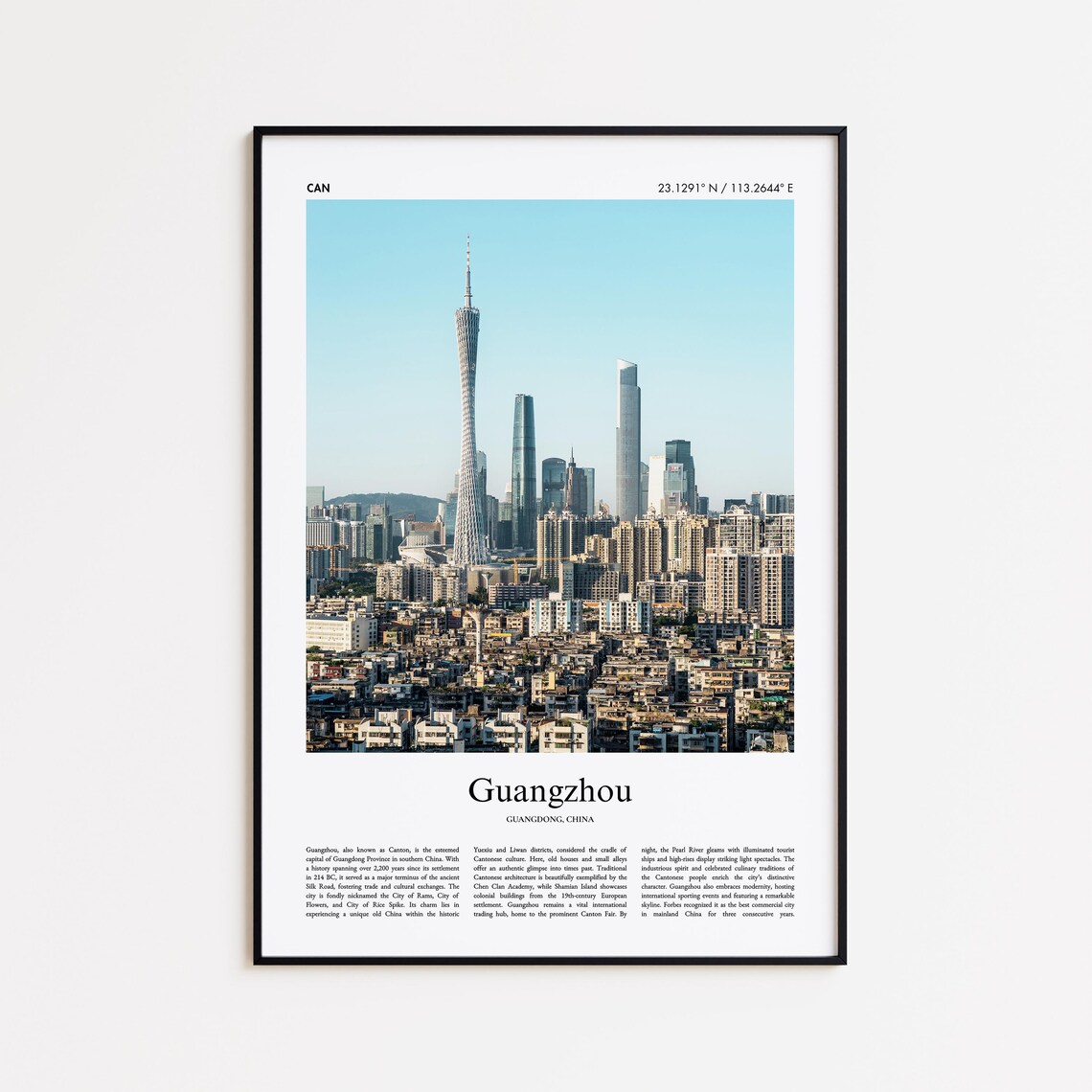 Guangzhou China Canton Tower Skyline City Travel Photo Poster