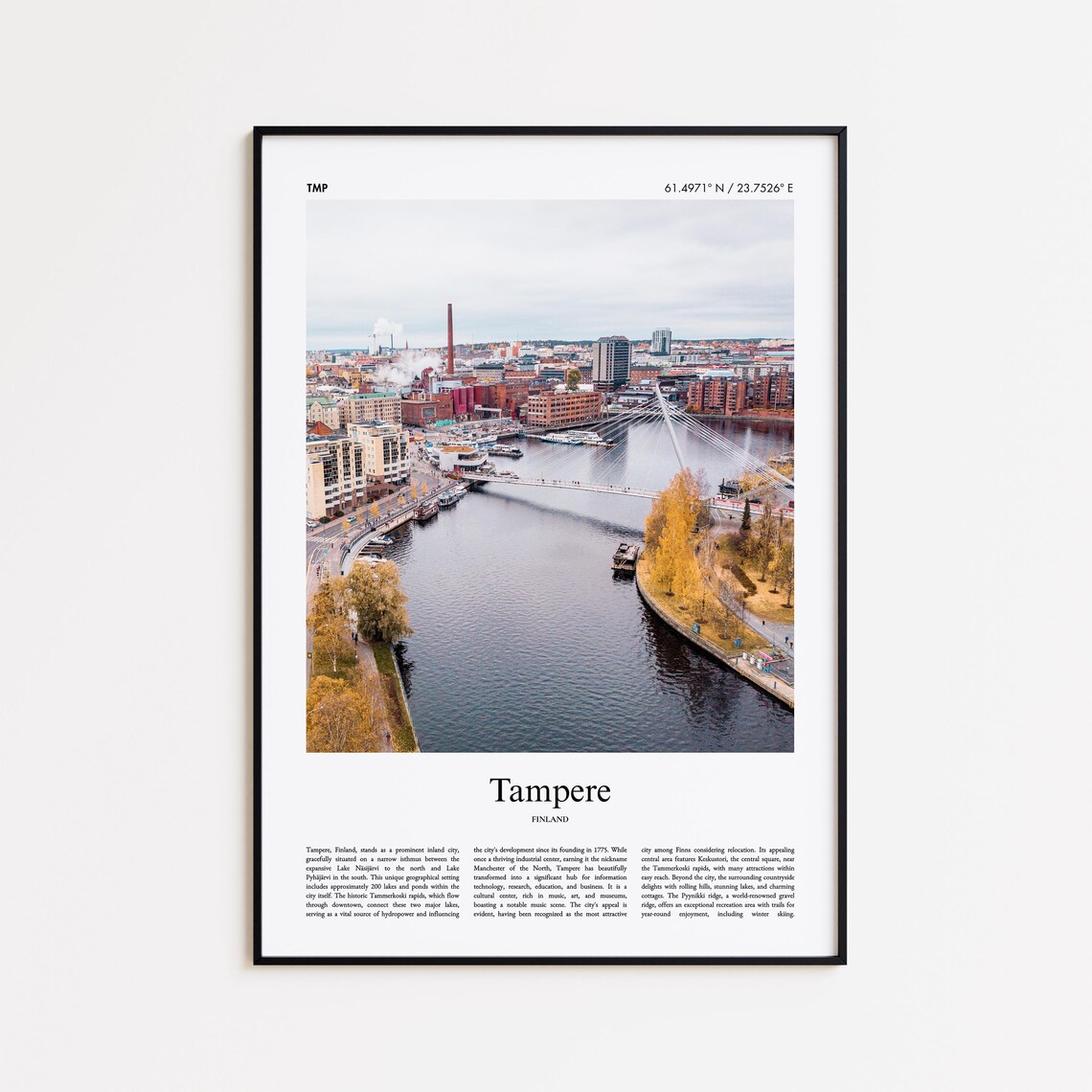 Tampere Finland City River View Minimalist Scandinavian Travel Poster