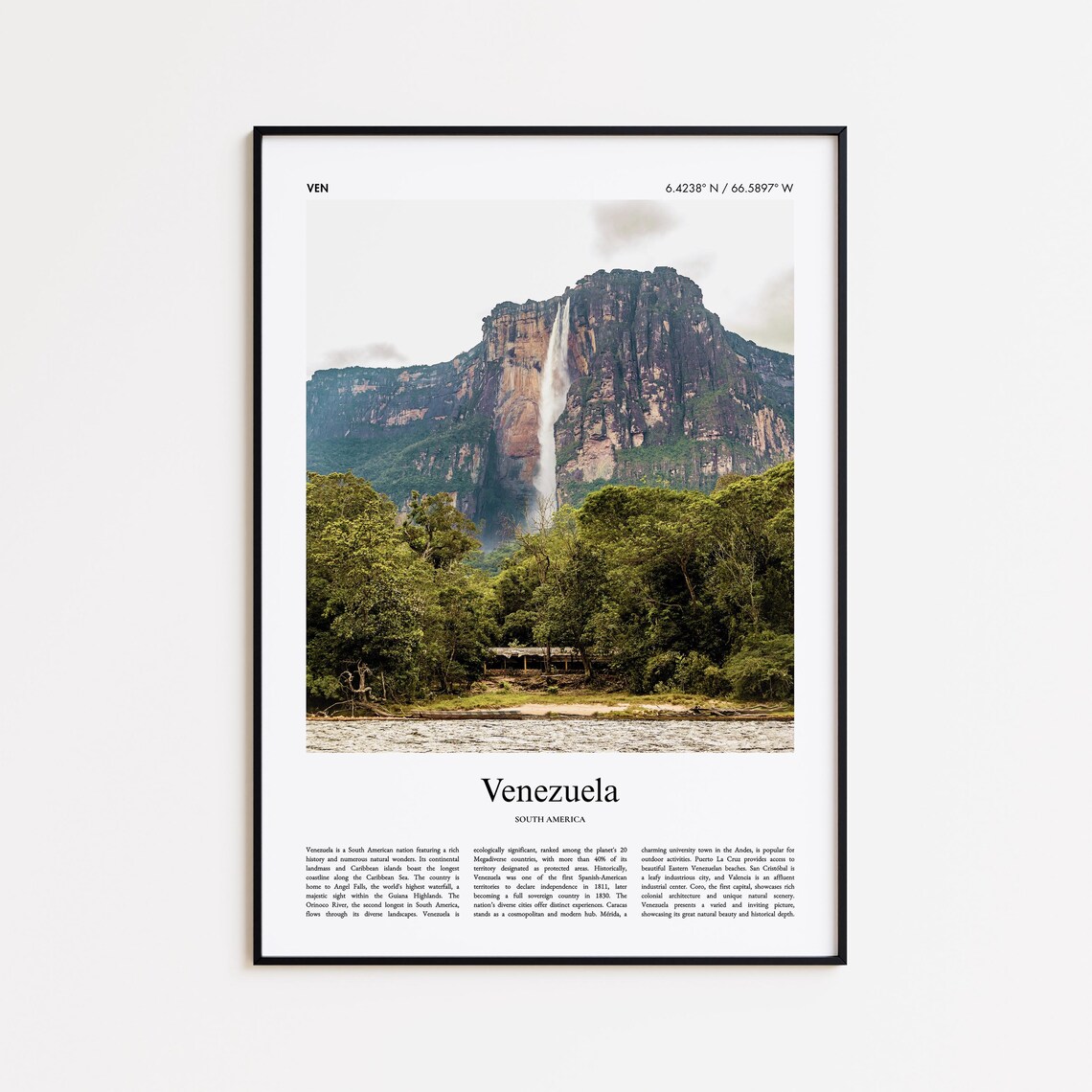 Venezuela Angel Falls Tepui Waterfall Nature Travel Photo Poster