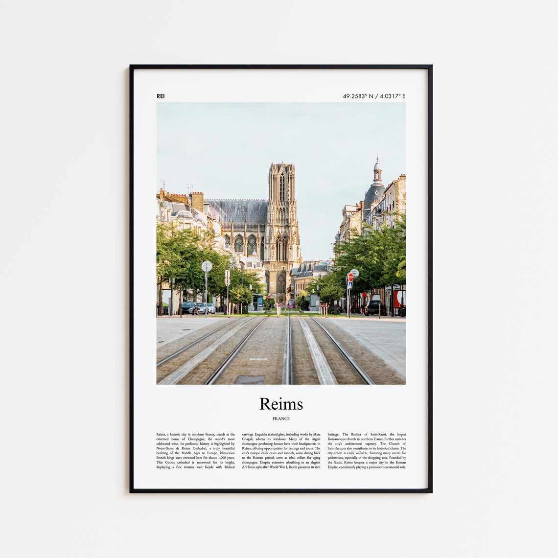 Reims France Notre Dame Cathedral Street View Minimalist Poster