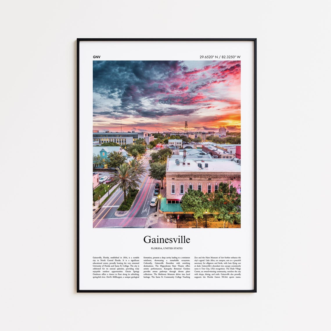 Gainesville Florida Sunset Skyline University City Travel Poster