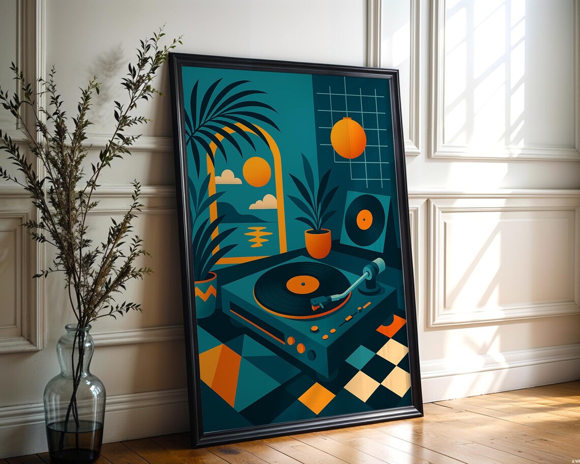 80s Retro Vinyl Record Surreal Memphis Design Poster