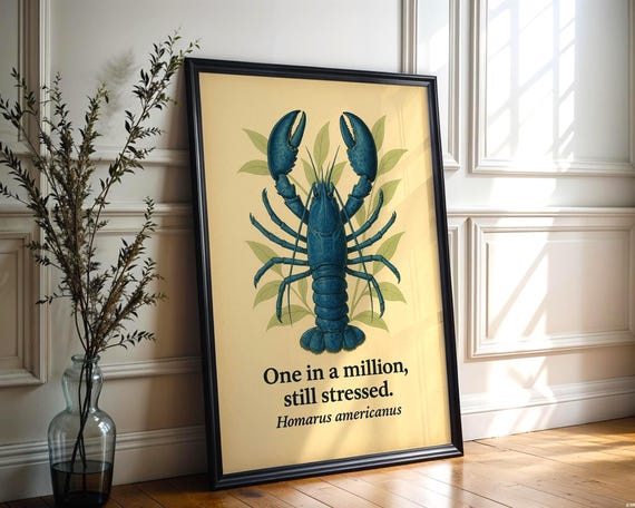 Blue Lobster Vintage Botanical Art Print Witty Natural History