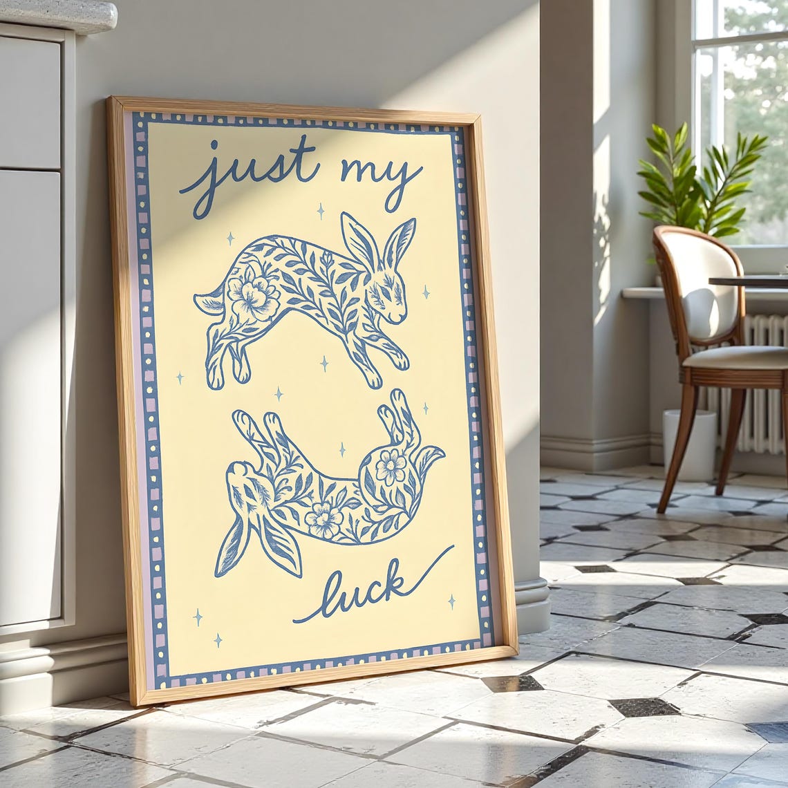 Just My Luck Bunnies Poster Print, Retro Hare