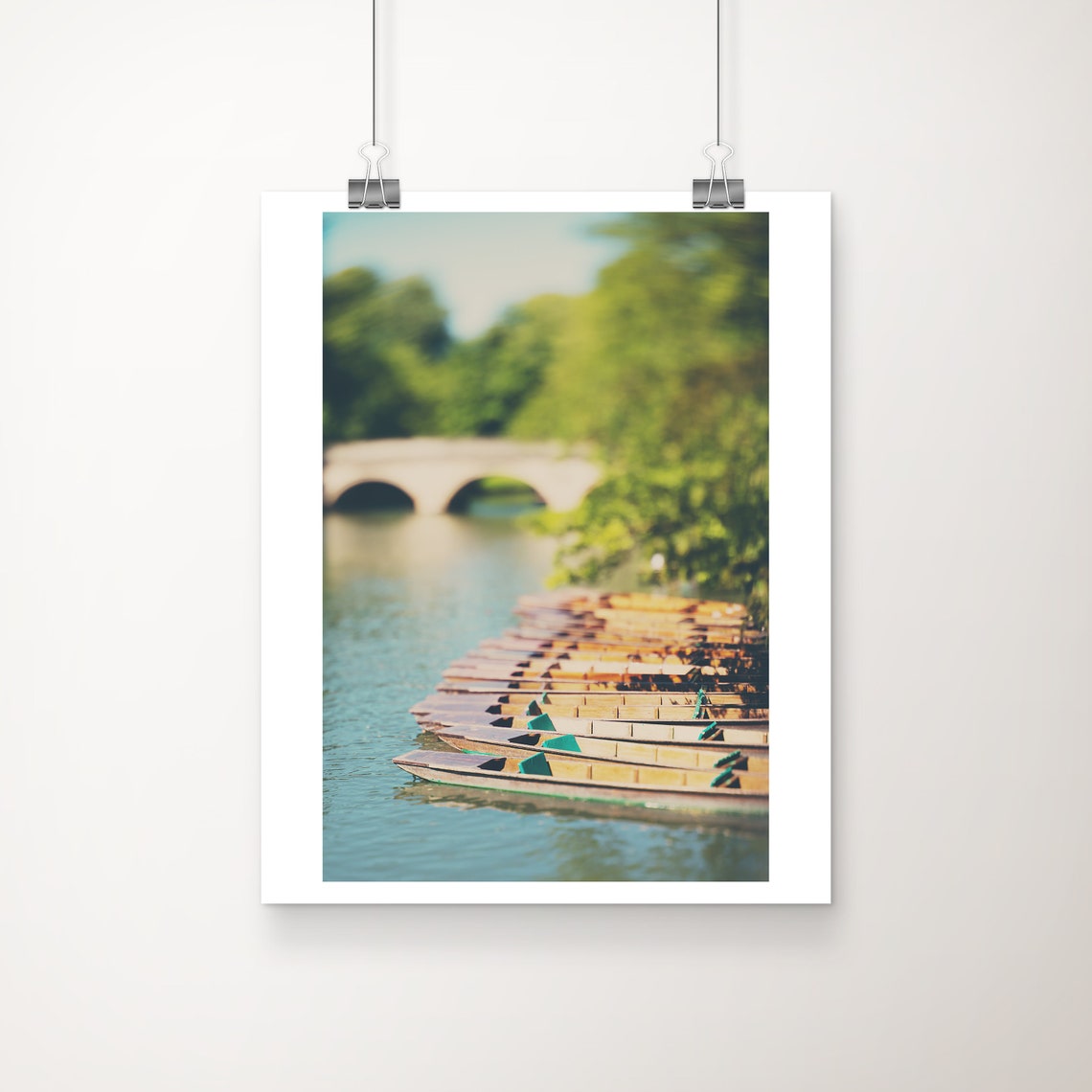 Cambridge River Cam Moored Punts Boats Dreamy Summer Photo Print
