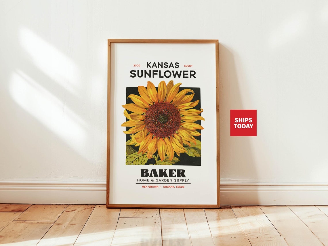 Kansas Sunflower Baker Home Garden Vintage Seed Packet Poster Art