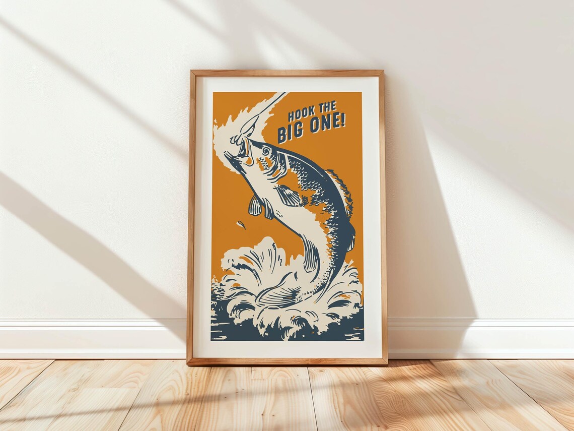 Retro Fishing Poster, Lake House Cabin Art Print