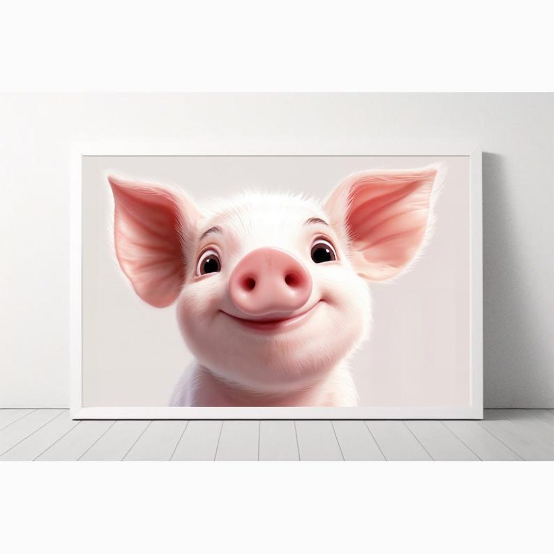 Smiling Happy Baby Pig with Big Ears Cute Farm Nursery Poster - Image 4