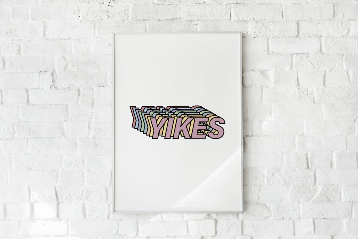 Yikes 3D Retro Type Pastel Layered Typography Funny Kids Room Poster