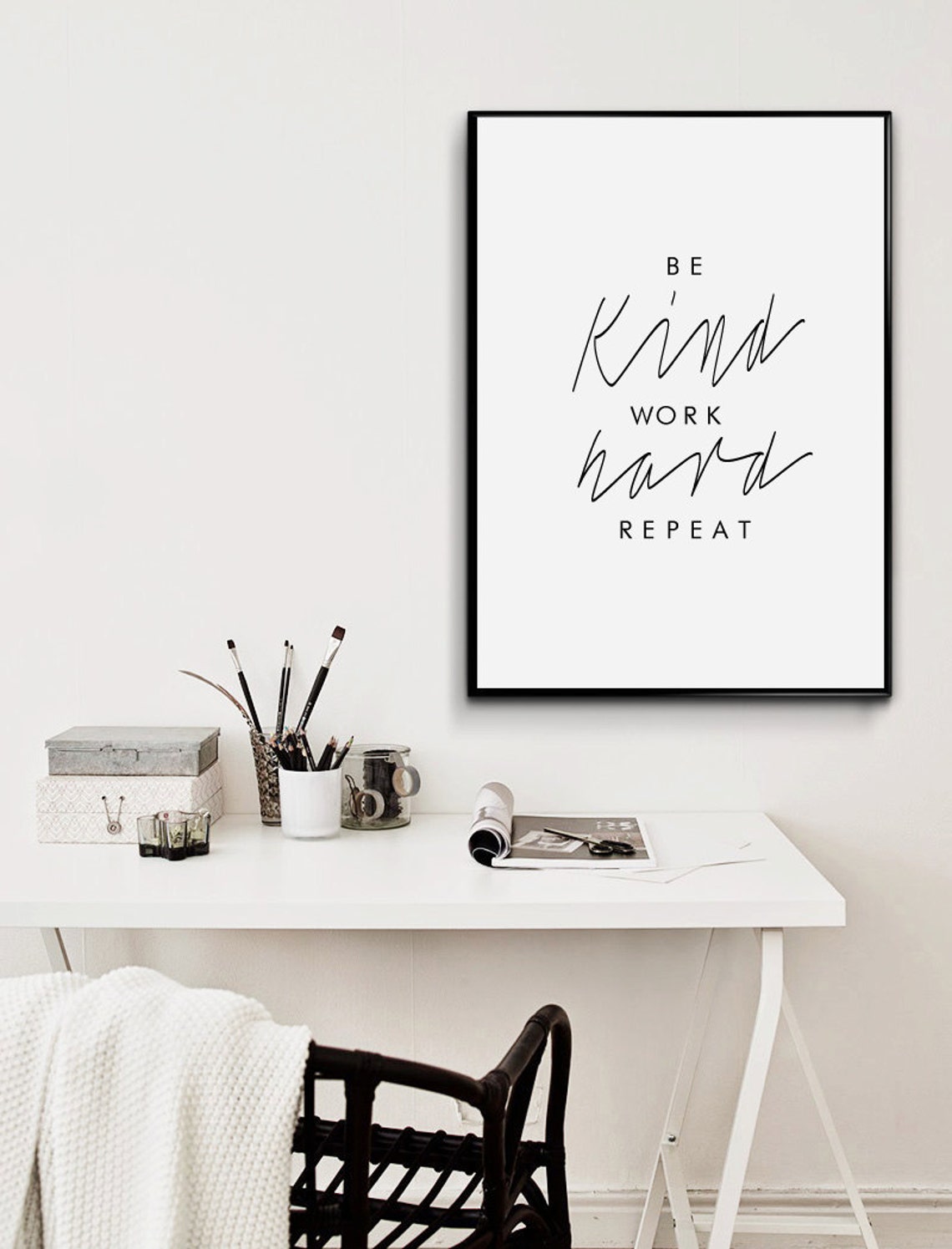 Be Kind Work Hard Repeat Motivational Script Typography Office Poster - Image 2
