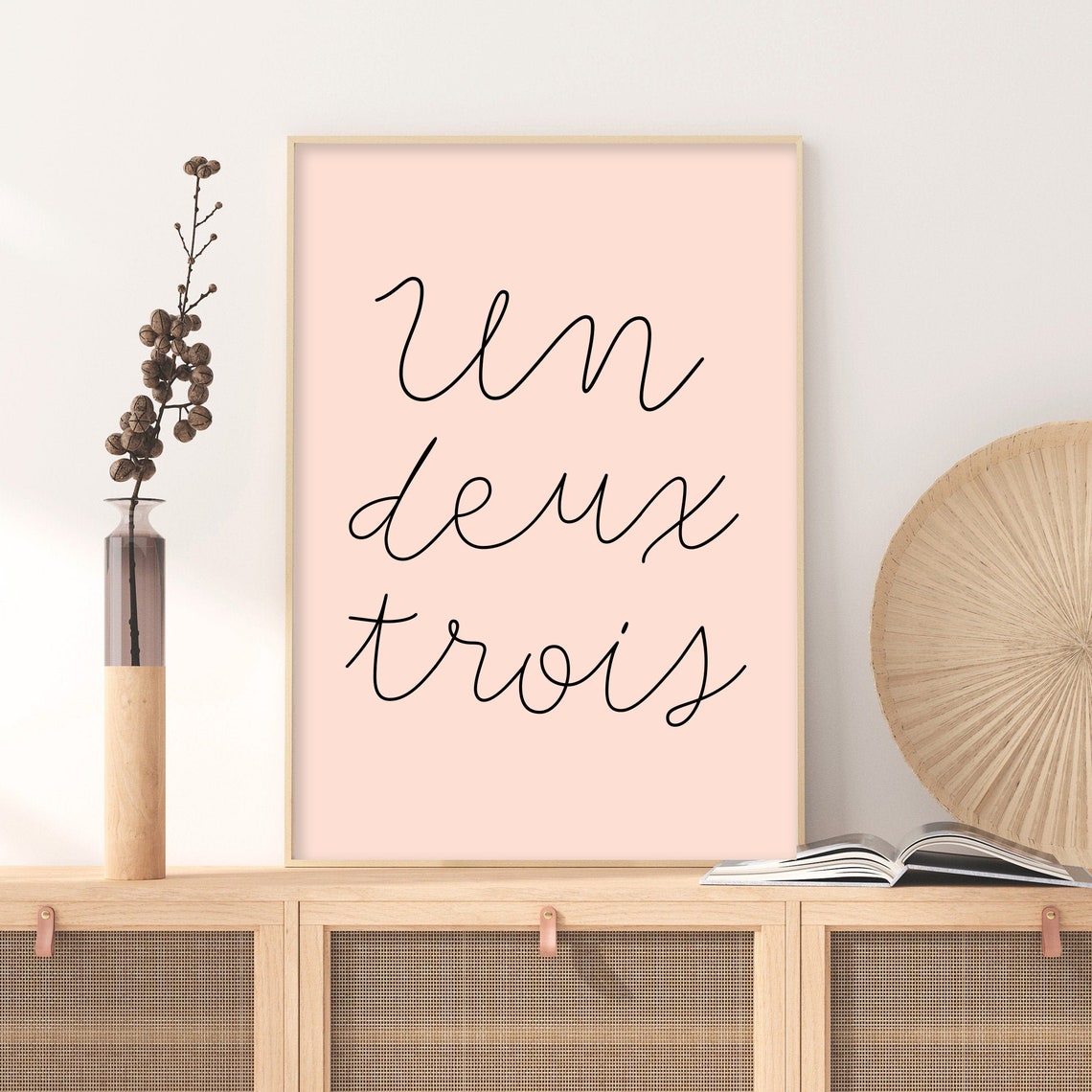 Un Deux Trois French Script Blush Pink Scandinavian Style Poster - Image 3