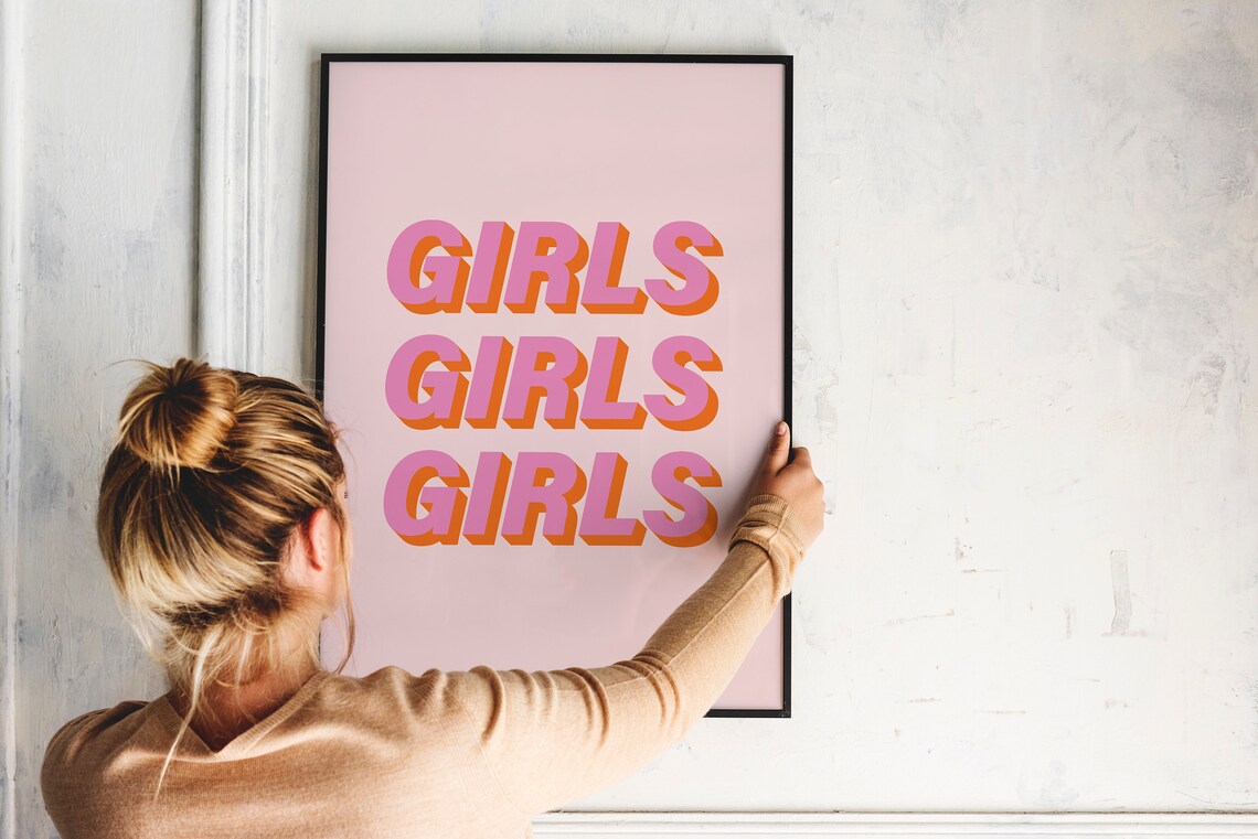 Girls Girls Girls Pink Orange Boho Art Print - Image 2
