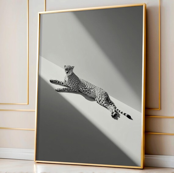 Monochrome Cheetah Lying In Light Modern Wild Cat Photo Wall Art