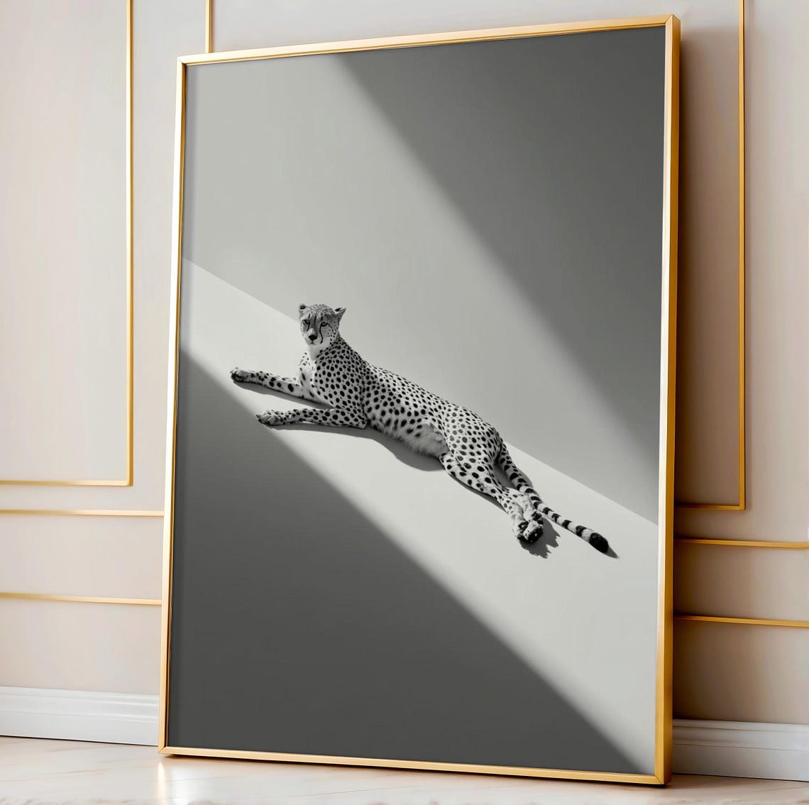 Monochrome Cheetah Lying In Light Modern Wild Cat Photo Wall Art