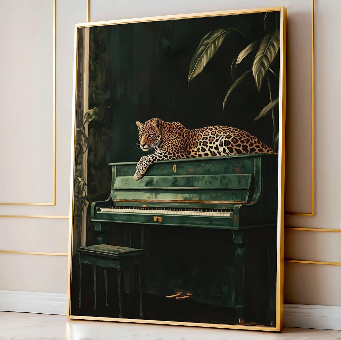 Elegant Leopard Wall Art Print, Maximalist Jungle Cat