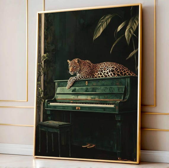 Elegant Leopard Wall Art Print, Maximalist Jungle Cat