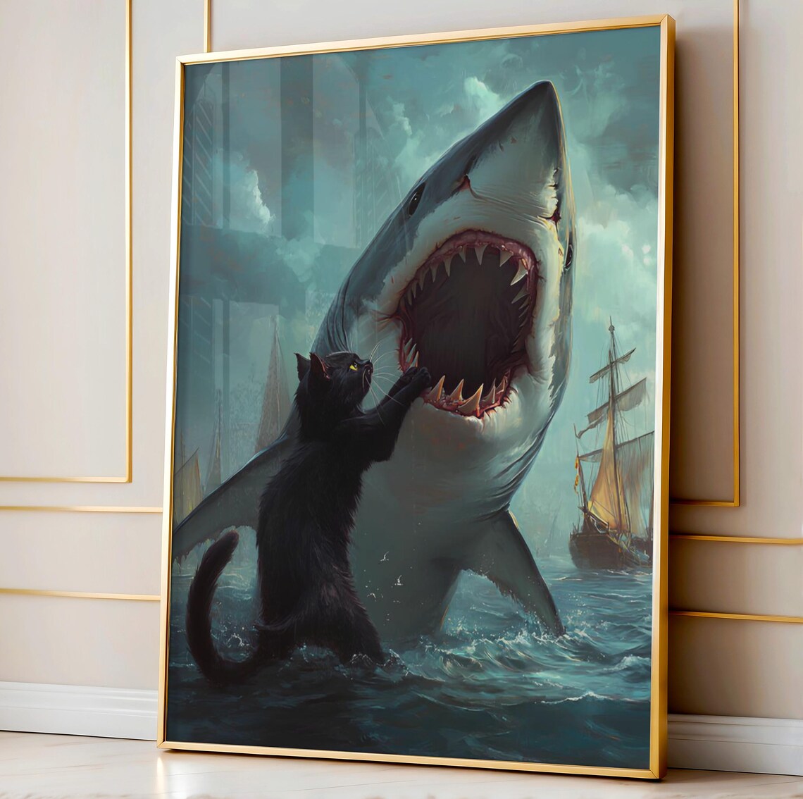 Cat Vs Print Funny Animal Meme Art Poster