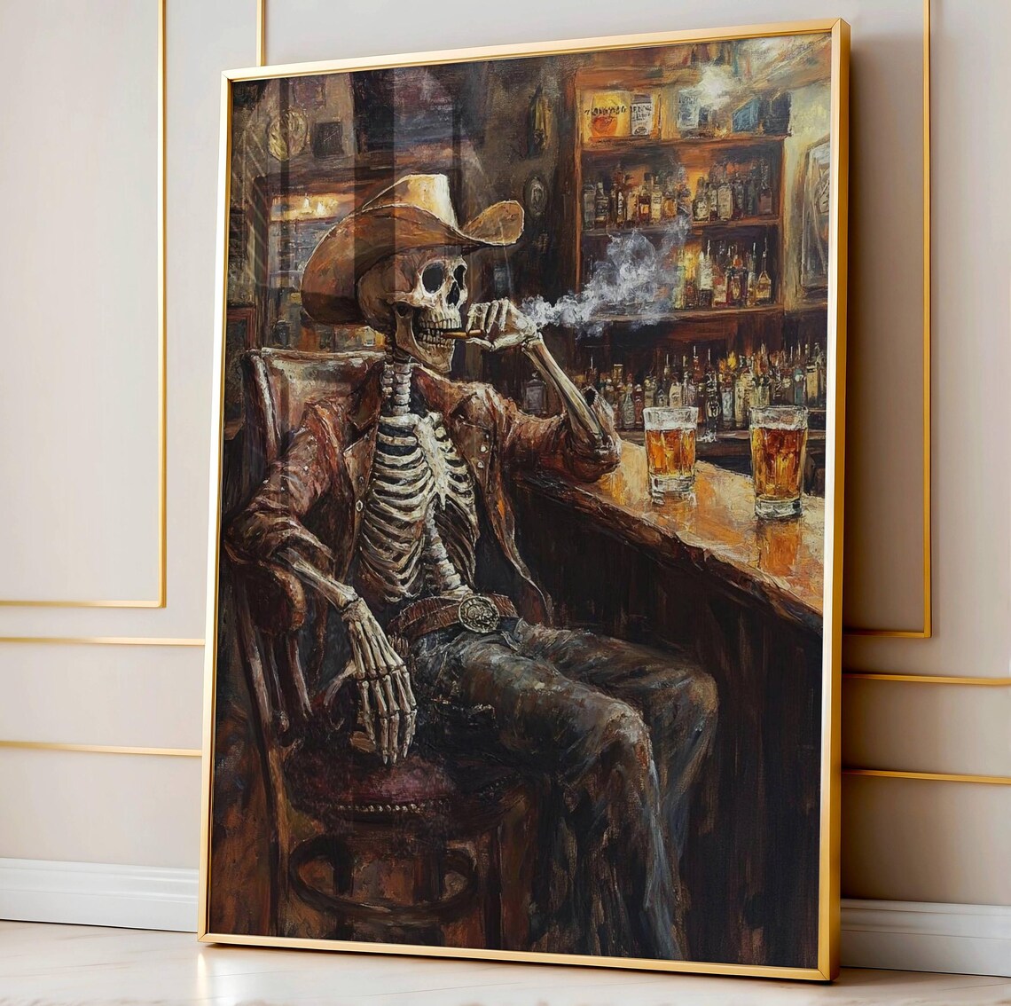 Skeleton Cowboy Bar Art Western Poster Print