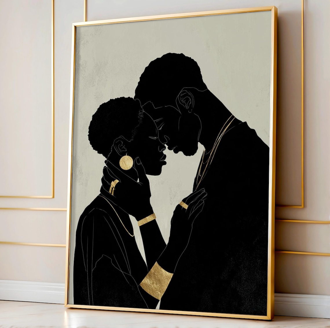 Black Couple Forehead Kiss Abstract Art Print