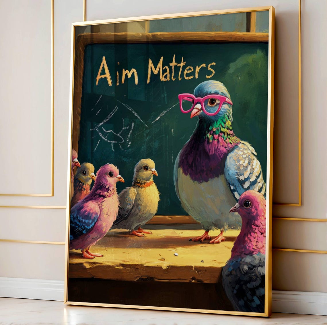 Funny Pigeon Teacher Aim Matters Classroom Chalkboard Humor Poster