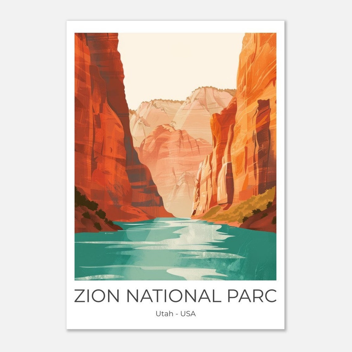 Zion National Park Travel Poster Zion Utah Travel Print Zion National Park Poster Wall Art Zion National Park