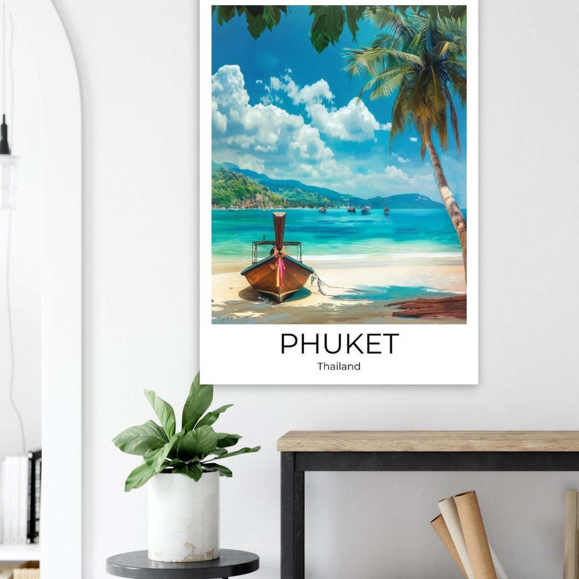 Phuket Thailand Longtail Boat Beach Palm Tropical Sea Poster - Image 2