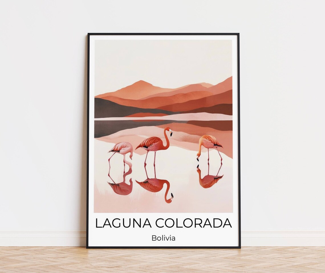Laguna Colorada Bolivia Flamingo Lake Minimalist Nature Art Poster