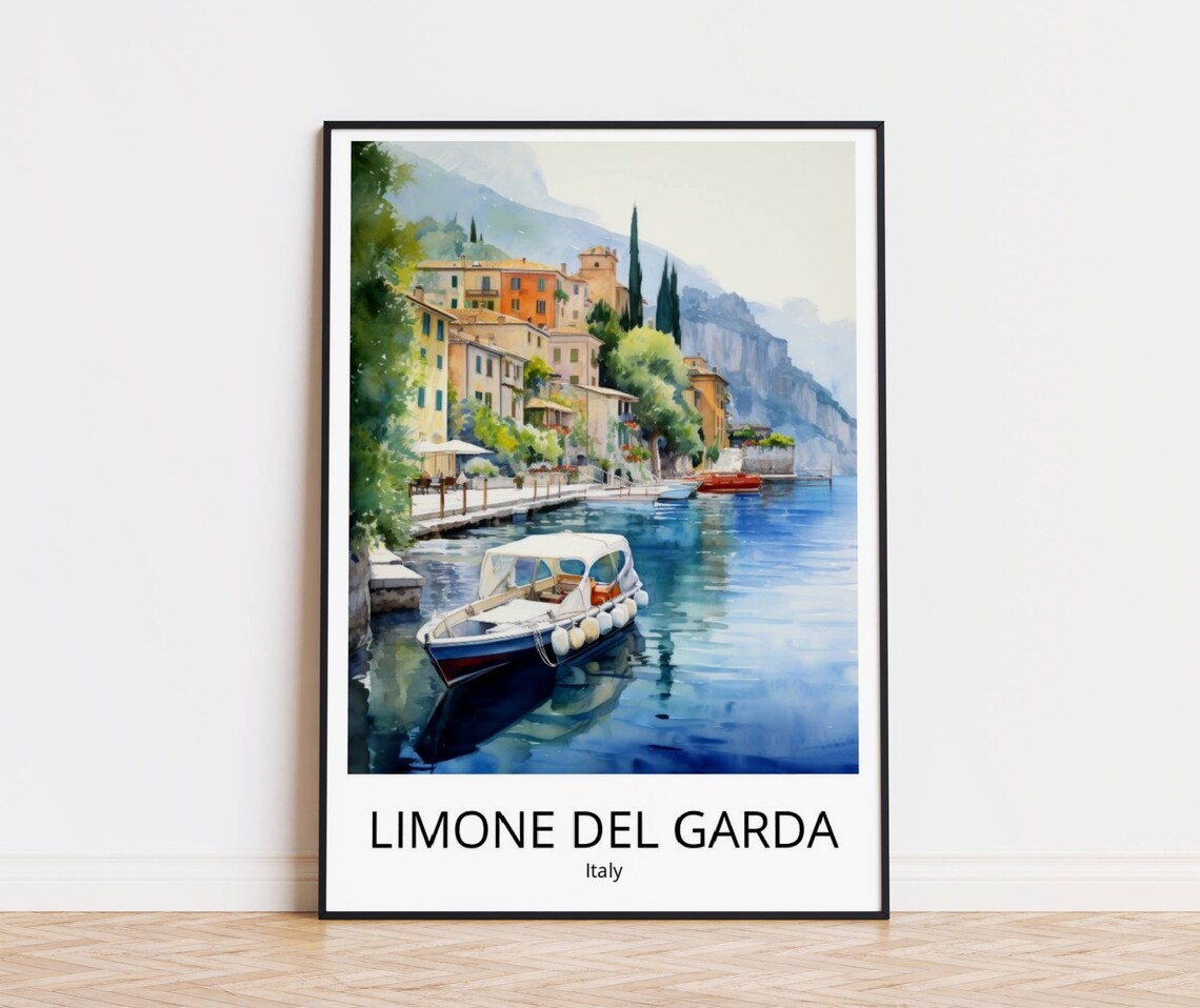 Limone del Garda Lake Garda Lakeside Boat Watercolor Italy Poster
