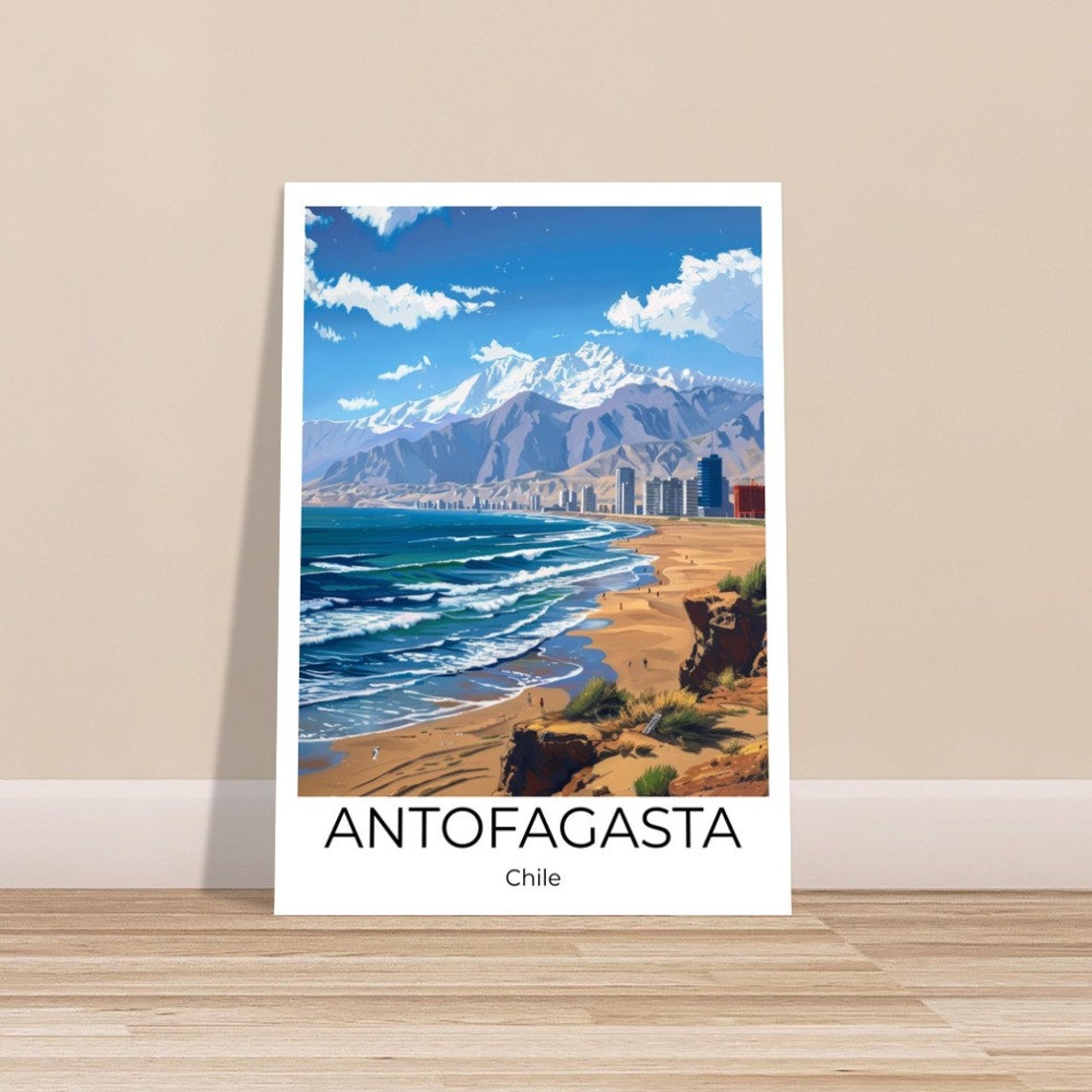 Antofagasta Chile Beach City Skyline Mountain Coast Travel Poster