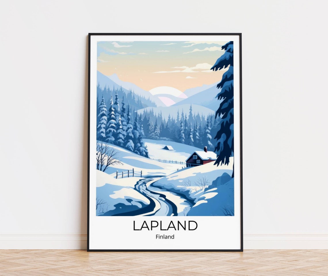 Lappland In Winter Travel Poster Art Print Lapland Poster Wall Art Finland Vintage Poster Lapland Travel Poster Print Art Print