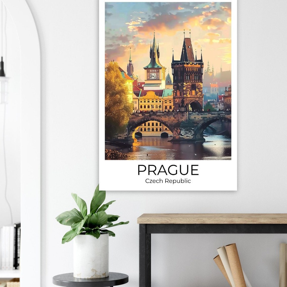 Prague Czech Republic Travel Poster Charles Bridge Sunset Towers Art - Image 4