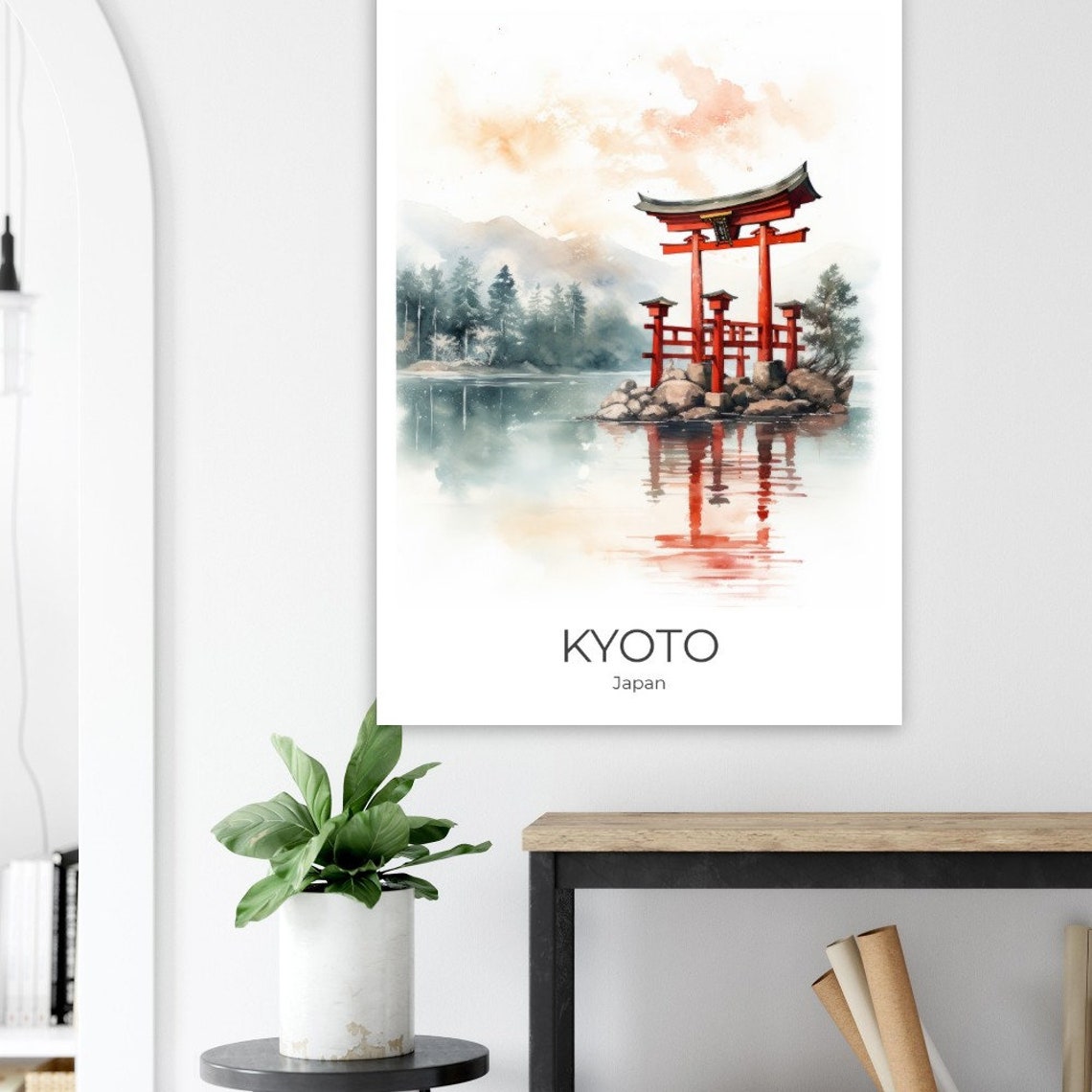 Kyoto Red Torii Gate on Water Misty Mountain Japan Travel Poster - Image 2