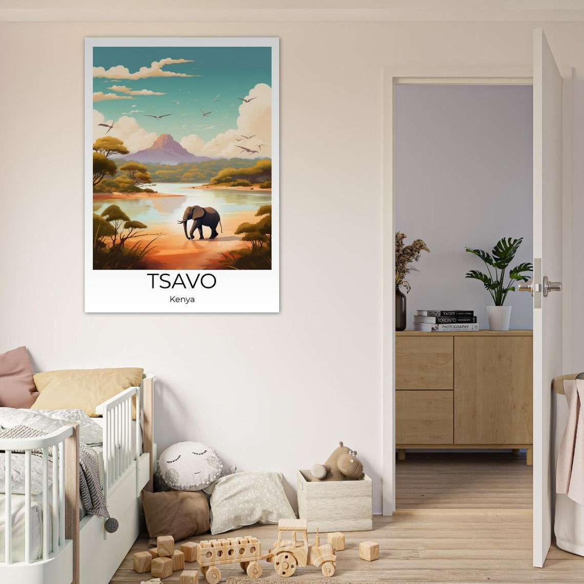 Tsavo Kenya Travel Poster African Elephant River Safari Sunset Art - Image 2