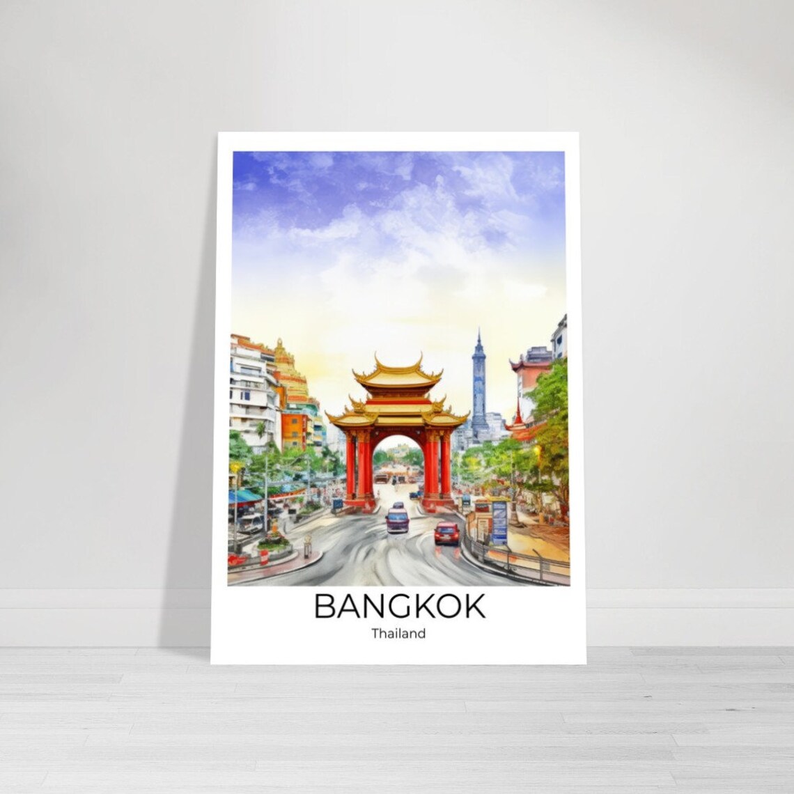Bangkok Thailand Red Chinatown Gate on Busy City Street Poster