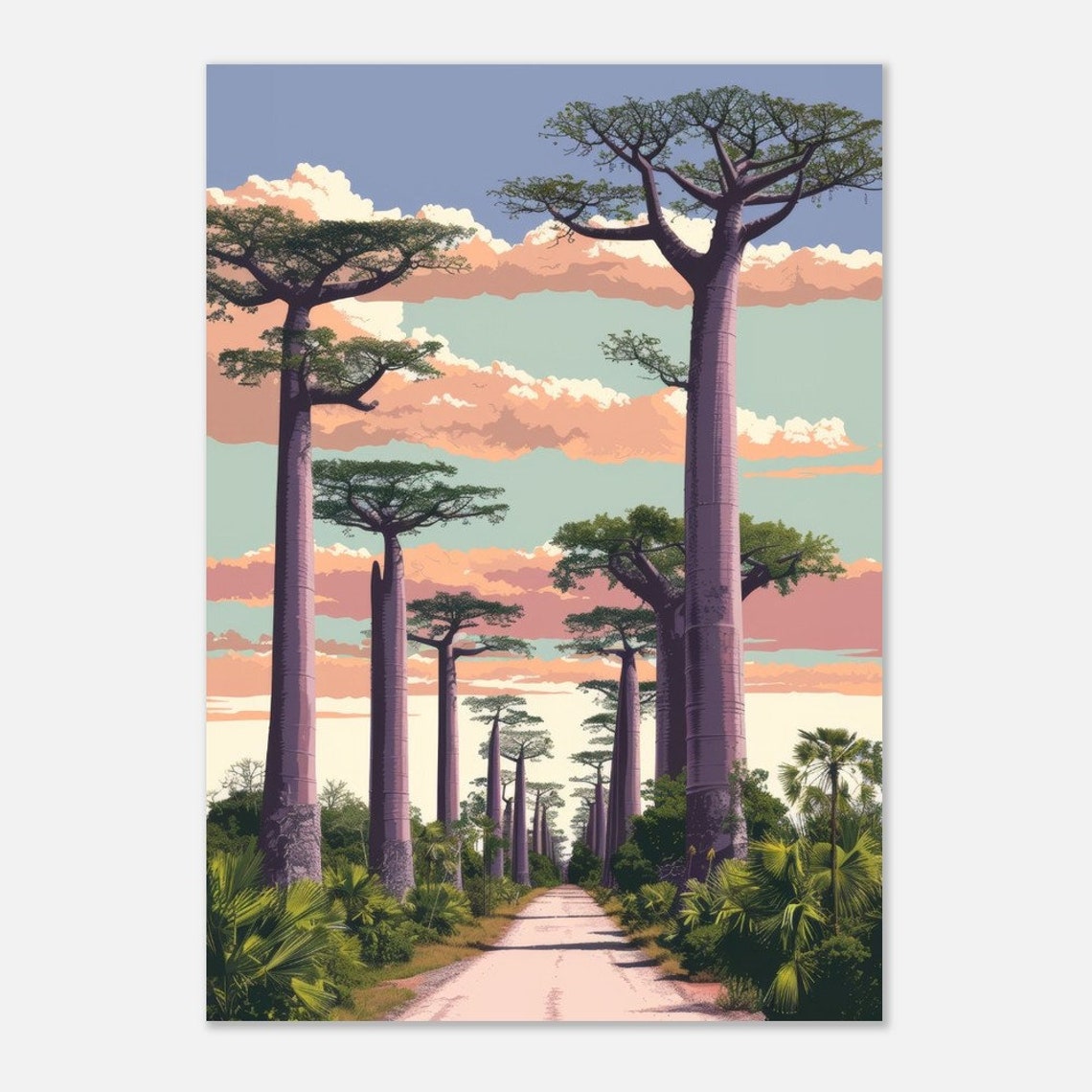 Madagascar Avenue of the Baobabs Sunset Silhouette Road Scenic Poster