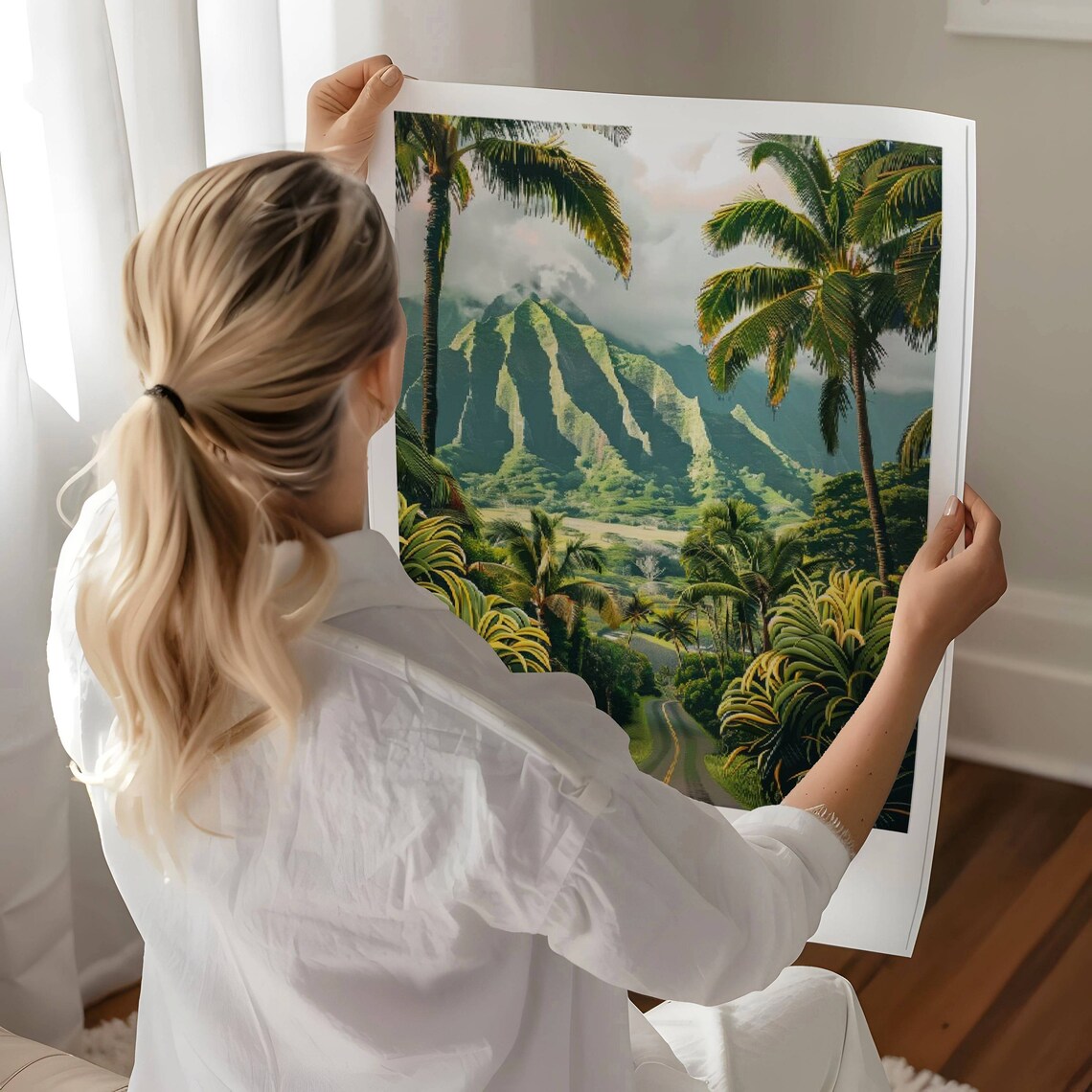 Oahu Big Island Hawaii Lush Jungle Road Palms Mountain Travel Poster - Image 2